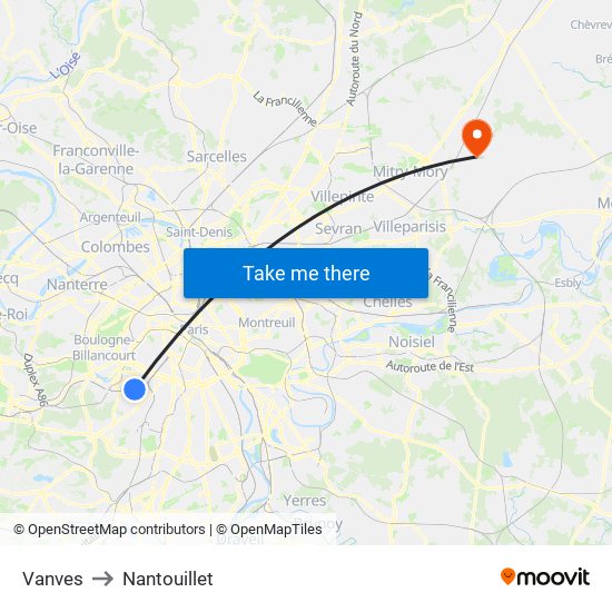 Vanves to Nantouillet map