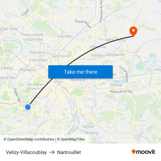 Velizy-Villacoublay to Nantouillet map