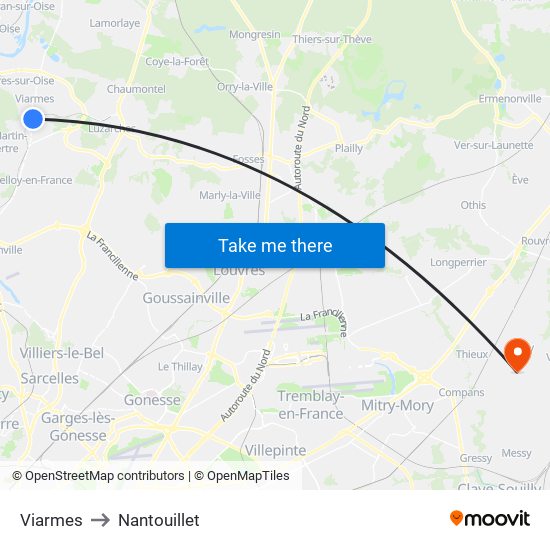 Viarmes to Nantouillet map