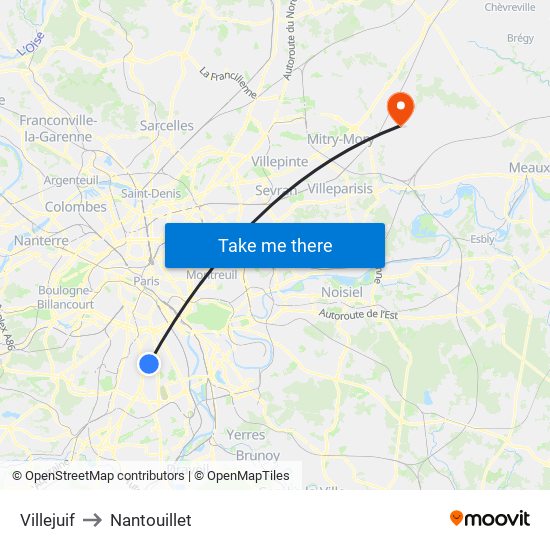 Villejuif to Nantouillet map