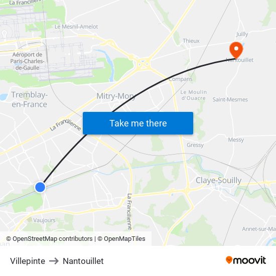 Villepinte to Nantouillet map