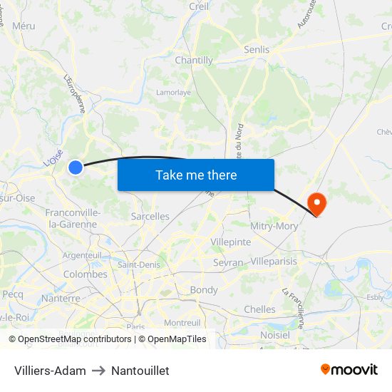 Villiers-Adam to Nantouillet map