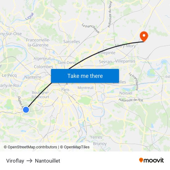 Viroflay to Nantouillet map