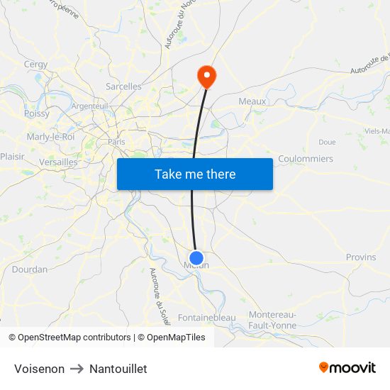 Voisenon to Nantouillet map
