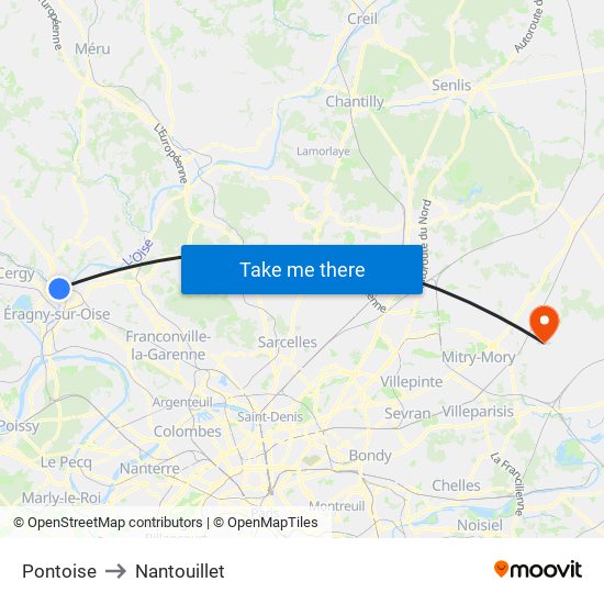 Pontoise to Nantouillet map