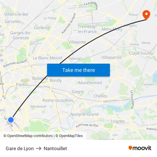 Gare de Lyon to Nantouillet map