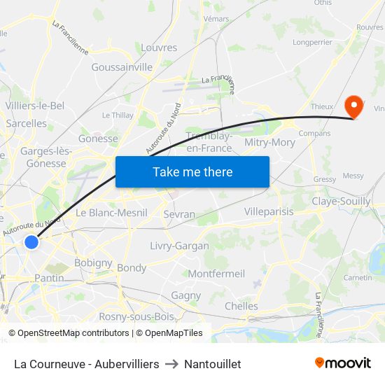 La Courneuve - Aubervilliers to Nantouillet map