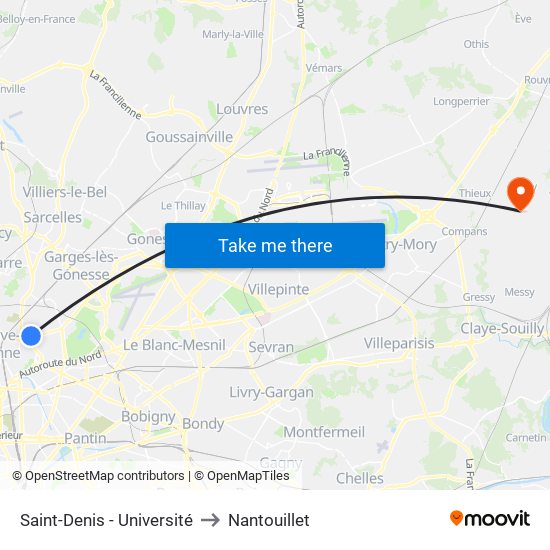 Saint-Denis - Université to Nantouillet map