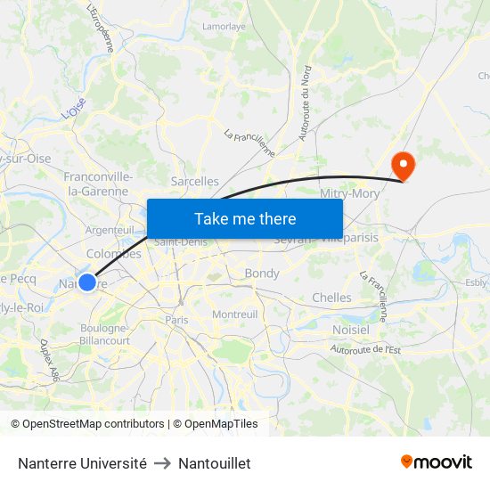 Nanterre Université to Nantouillet map