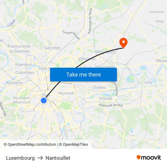 Luxembourg to Nantouillet map