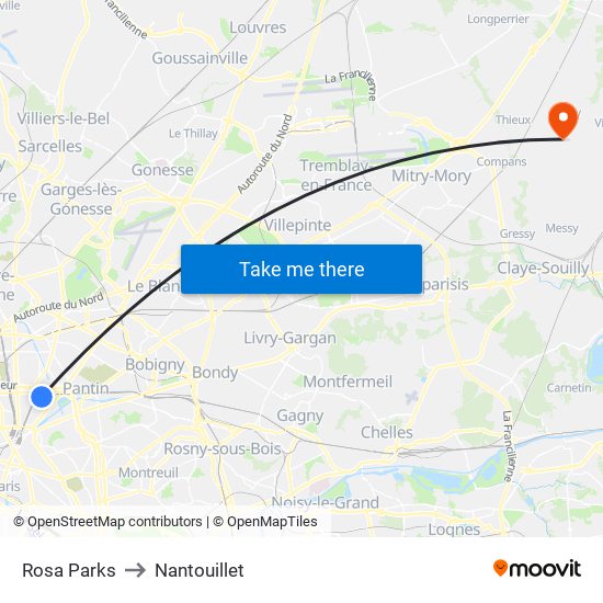 Rosa Parks to Nantouillet map