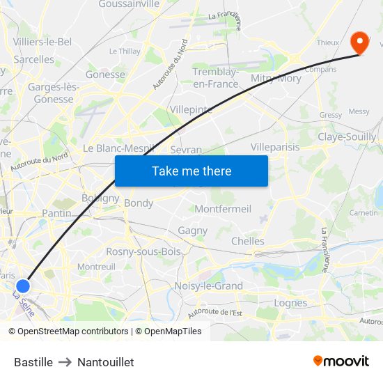 Bastille to Nantouillet map