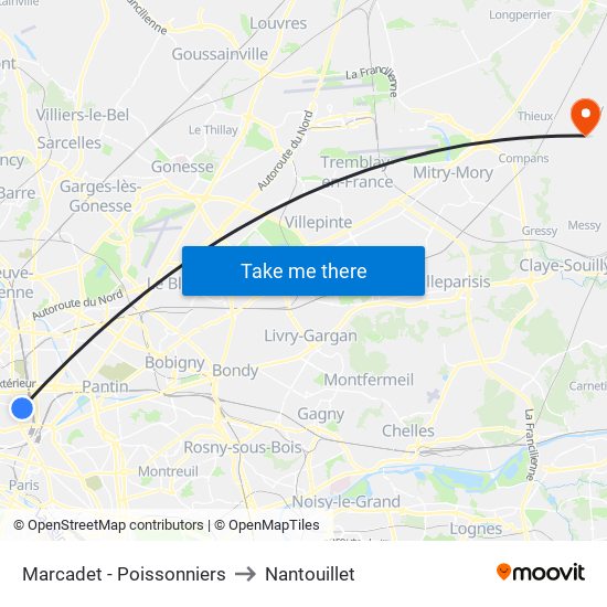 Marcadet - Poissonniers to Nantouillet map