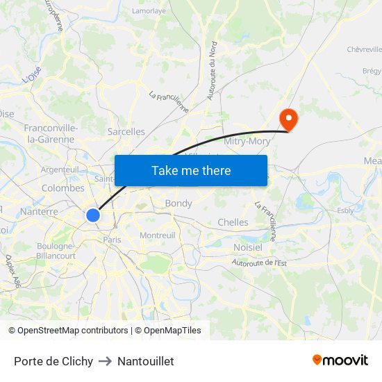Porte de Clichy to Nantouillet map