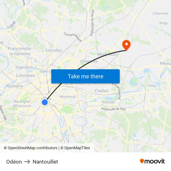 Odéon to Nantouillet map