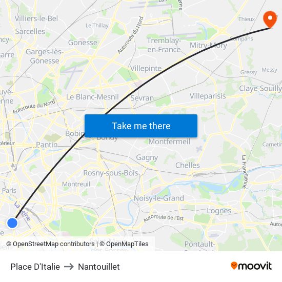 Place D'Italie to Nantouillet map