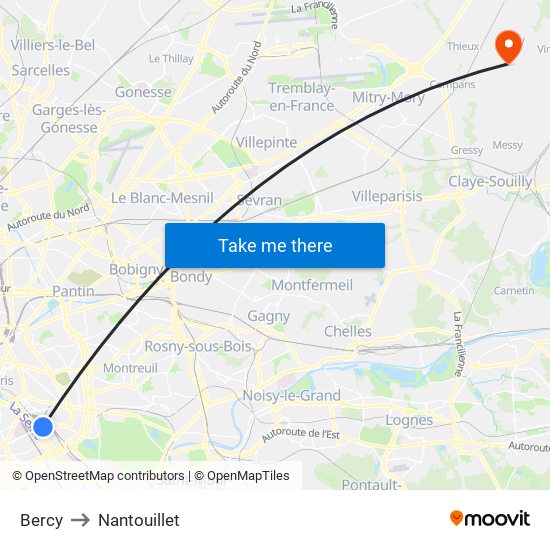 Bercy to Nantouillet map