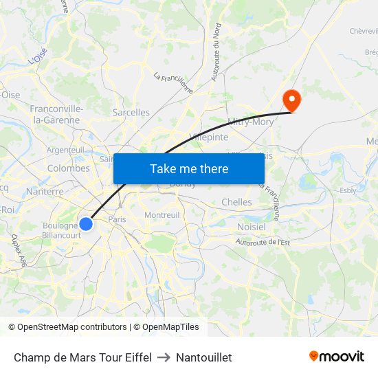 Champ de Mars Tour Eiffel to Nantouillet map