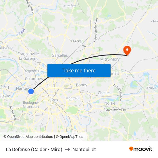 La Défense (Calder - Miro) to Nantouillet map