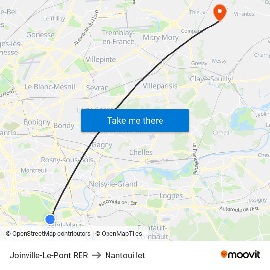 Joinville-Le-Pont RER to Nantouillet map