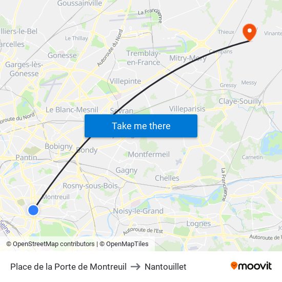 Place de la Porte de Montreuil to Nantouillet map