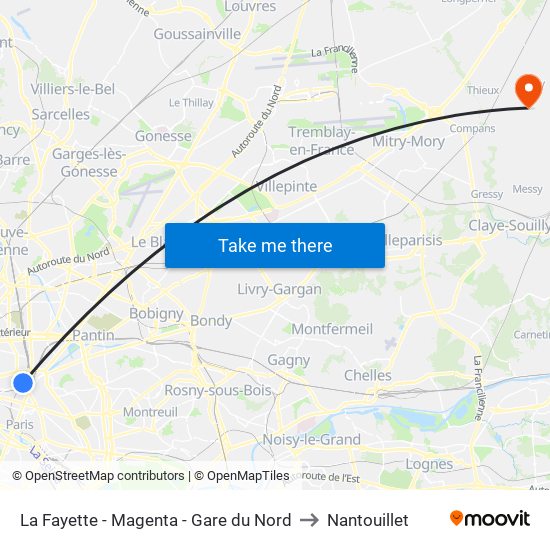 La Fayette - Magenta - Gare du Nord to Nantouillet map