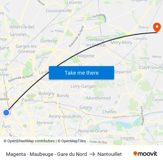 Magenta - Maubeuge - Gare du Nord to Nantouillet map