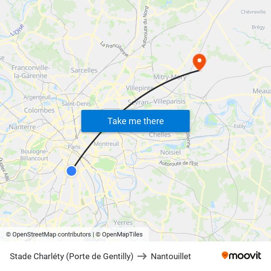 Stade Charléty (Porte de Gentilly) to Nantouillet map