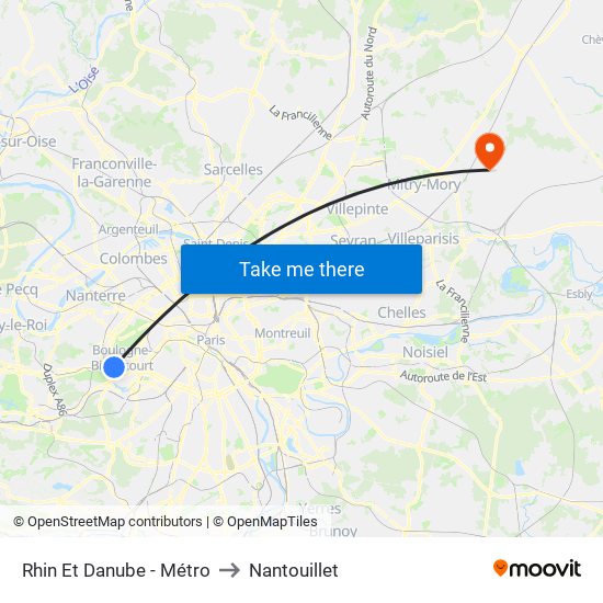 Rhin Et Danube - Métro to Nantouillet map