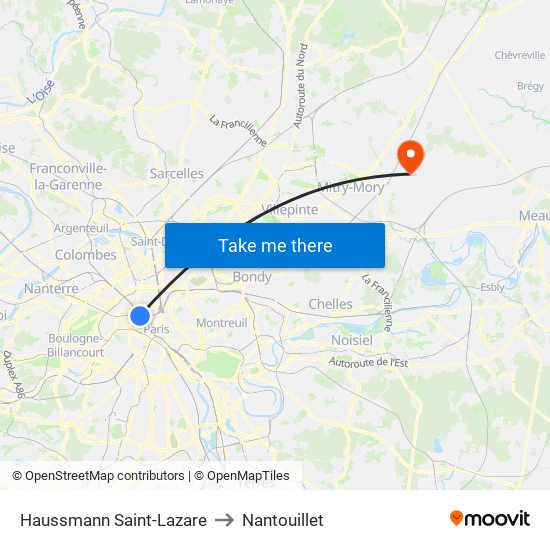 Haussmann Saint-Lazare to Nantouillet map