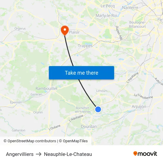 Angervilliers to Neauphle-Le-Chateau map