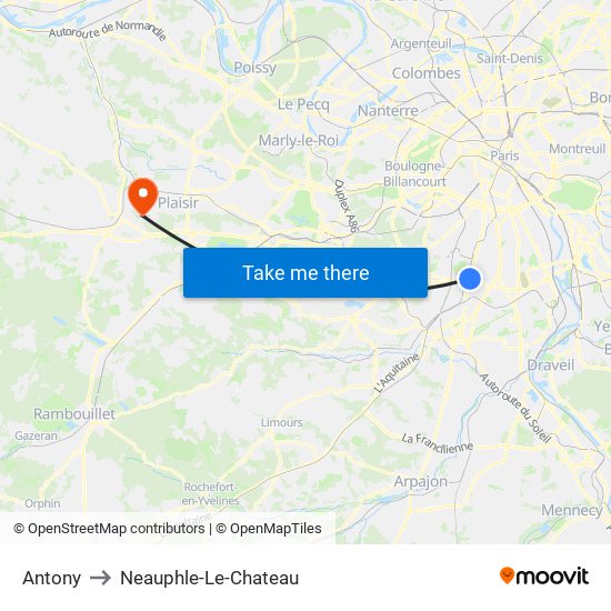 Antony to Neauphle-Le-Chateau map