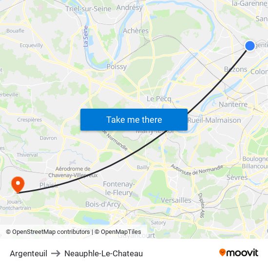 Argenteuil to Neauphle-Le-Chateau map