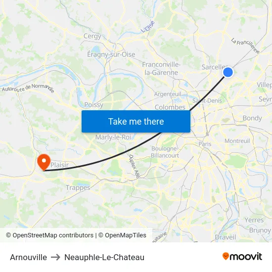 Arnouville to Neauphle-Le-Chateau map