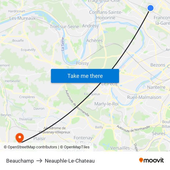 Beauchamp to Neauphle-Le-Chateau map