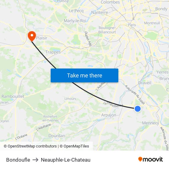 Bondoufle to Neauphle-Le-Chateau map