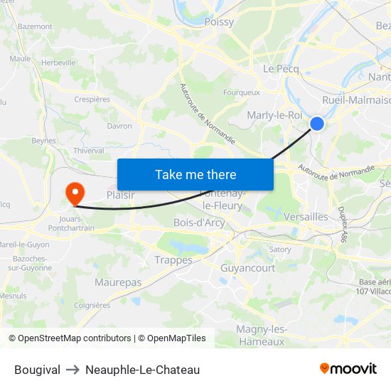 Bougival to Neauphle-Le-Chateau map