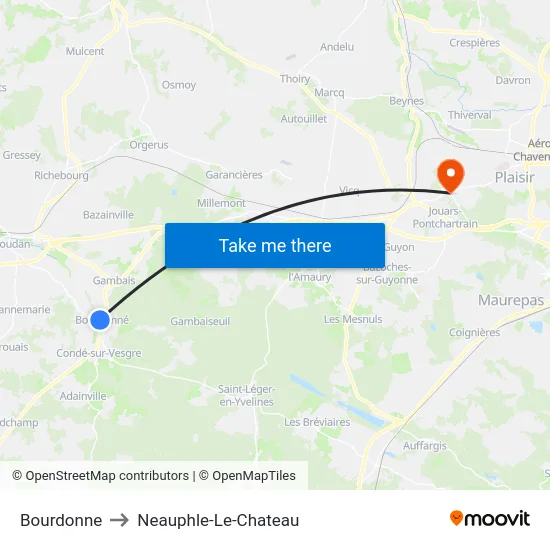 Bourdonne to Neauphle-Le-Chateau map