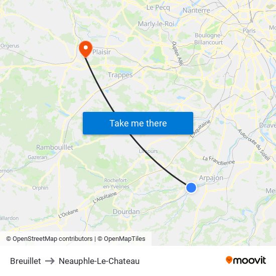 Breuillet to Neauphle-Le-Chateau map