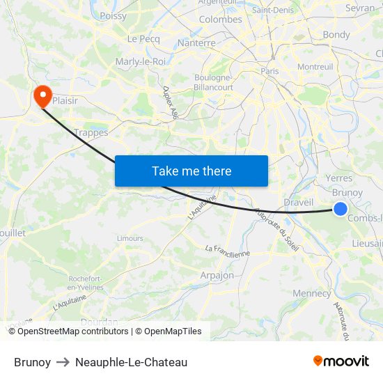 Brunoy to Neauphle-Le-Chateau map