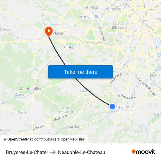 Bruyeres-Le-Chatel to Neauphle-Le-Chateau map