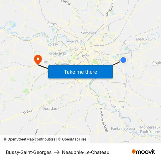 Bussy-Saint-Georges to Neauphle-Le-Chateau map