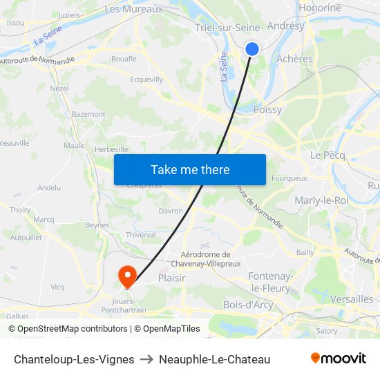 Chanteloup-Les-Vignes to Neauphle-Le-Chateau map