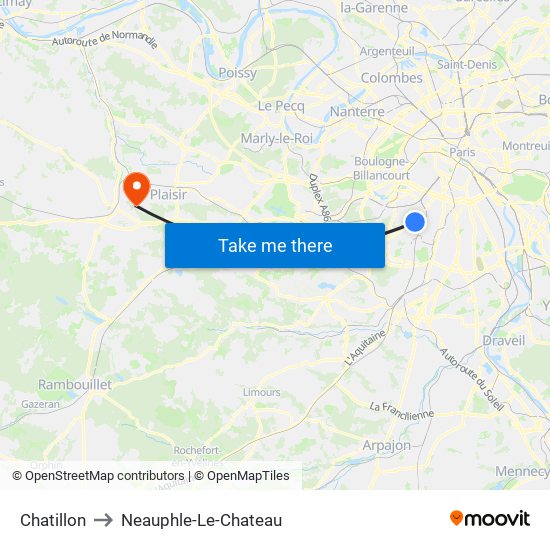Chatillon to Neauphle-Le-Chateau map