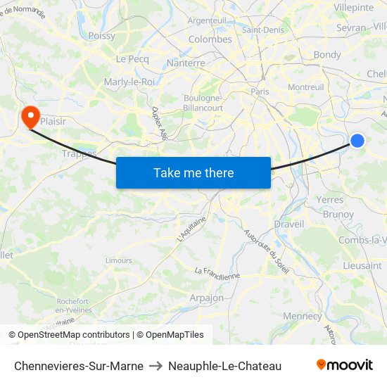 Chennevieres-Sur-Marne to Neauphle-Le-Chateau map