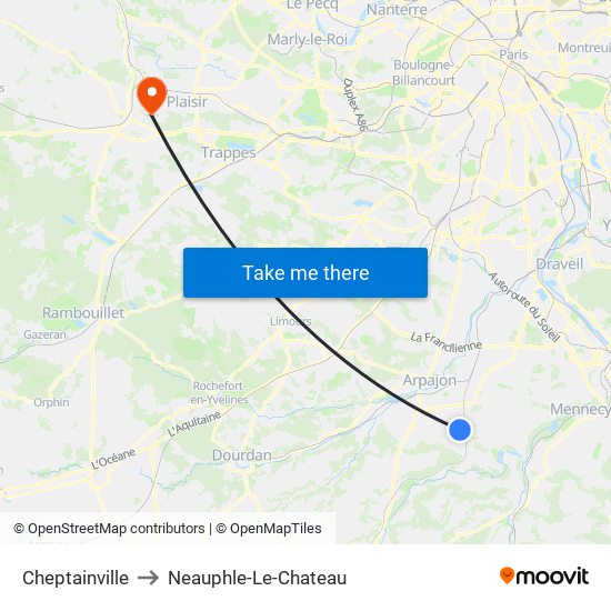 Cheptainville to Neauphle-Le-Chateau map