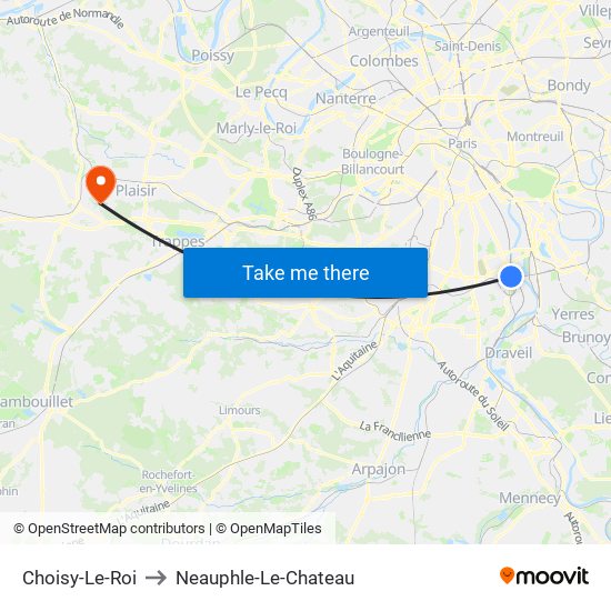 Choisy-Le-Roi to Neauphle-Le-Chateau map