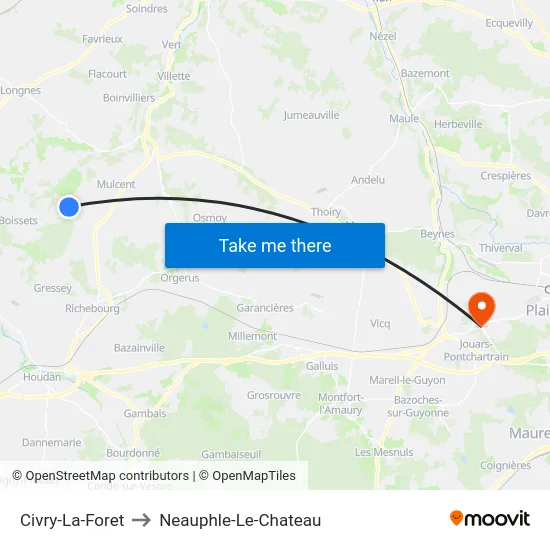 Civry-La-Foret to Neauphle-Le-Chateau map