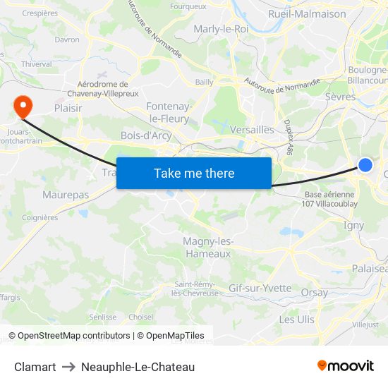 Clamart to Neauphle-Le-Chateau map