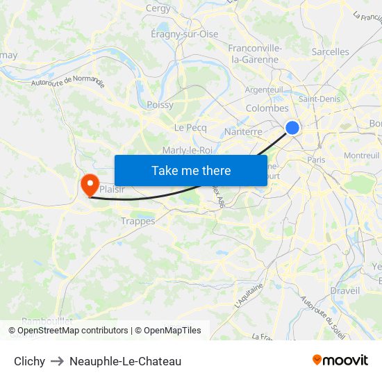 Clichy to Neauphle-Le-Chateau map